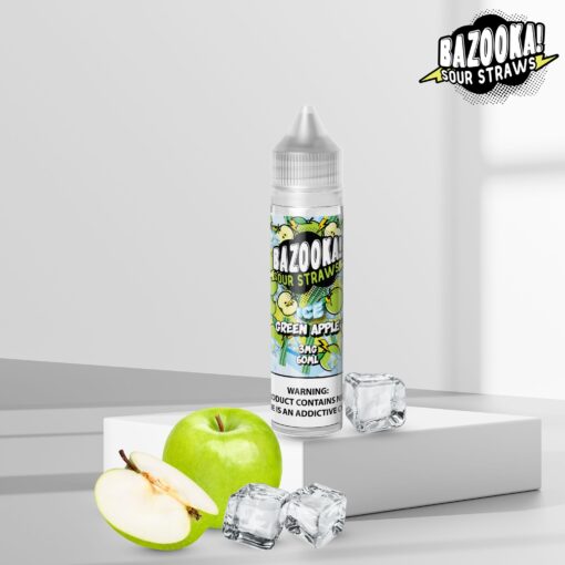 BAZOOKA ICE GREEN APPLE E-LIQUID 60ML SOUR STRAWS - بازوكا بريميم فيب ليكويد