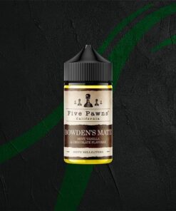 BOWDEN'S MATE MTL FIVE PAWNS ELIQUID bottle displaying chocolate mint design.