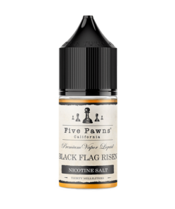 BLACK FLAG RISEN SALT FIVE PAWNS ELIQUID bottle displaying cappuccino and tobacco artwork.