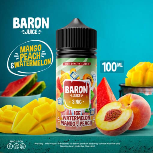 BARON ICE WATERMELON MANGO PEACH 3MG 100ML E-LIQUID - بارون بريميوم فيب ليكويد