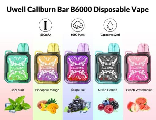 UWELL CALIBURN BAR B6000 50MG DISPOSABLE 6000 PUFF - يوويل كاليبورن بار بي ٦٠٠٠ ديسبوزابل بود