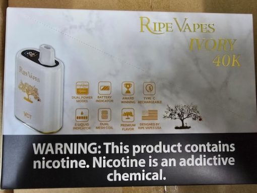 RIPE VAPES IVORY 40K DISPOSABLE VAPE POD 50MG rich classic ivory tobacco flavor profile edition