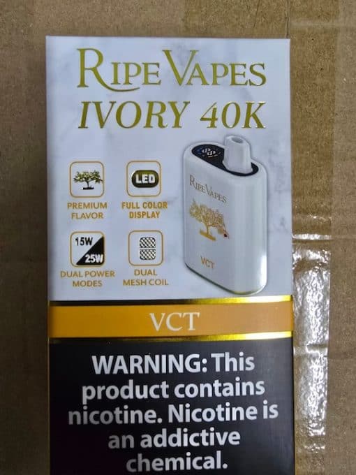 RIPE VAPES IVORY 40K DISPOSABLE VAPE POD 50MG high capacity smart screen and mesh coil tech