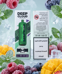 MAZAYA CLOUD AURA 50K PUFFS DTL 6MG DISPOSABLE VAPE POD standing upright displaying its compact shell and active front-facing crystal display screen indicator.