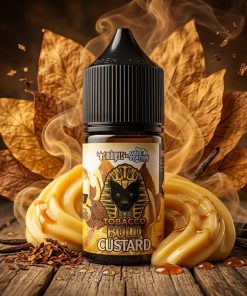 DR VAPES VAPE STATION TOBACCO BOLD CUSTARD MTL ELIQUID 30ml bottle showing its premium gold label design against a white backdrop.