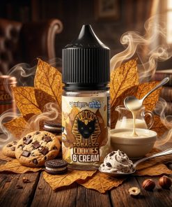 DR VAPES VAPE STATION TOBACCO COOKIES N CREAM MTL ELIQUID 30ml bottle featuring a black dropper cap and a golden pharaoh emblem.