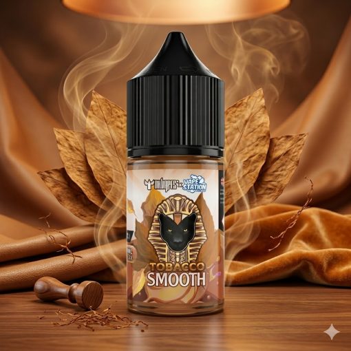 DR VAPES VAPE STATION TOBACCO SMOOTH MTL ELIQUID 30ml bottle featuring a black dropper cap and a golden pharaoh emblem.