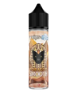 Mild blonde tobacco leaves neatly dried and laid out gracefully surrounding the DR VAPES VAPE STATION TOBACCO SMOOTH MTL ELIQUID bottle.