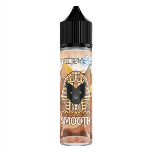 Mild blonde tobacco leaves neatly dried and laid out gracefully surrounding the DR VAPES VAPE STATION TOBACCO SMOOTH MTL ELIQUID bottle.