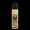 Dark roasted coffee beans and swirls of sweet condensed milk surrounding the DR VAPES VAPE STATION TOBACCO SPANISH LATTE MTL ELIQUID bottle.
