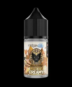 TOBACCO NUTTY CREAMY DR VAPES VAPE STATION SALT ELIQUID 30ml bottle featuring a black dropper cap and a golden pharaoh emblem.