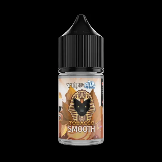 TOBACCO SMOOTH DR VAPES VAPE STATION SALT ELIQUID 30ml bottle featuring a black dropper cap and a golden pharaoh emblem.