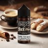 DISTRICT ONE21 BLACK WATER FIVE PAWNS MTL ELIQUID bottle displaying cannoli and black coffee graphics.