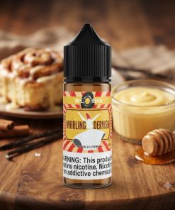 WHIRLING DERVISH VAPE ORENDA FIVE PAWNS MTL ELIQUID bottle displaying artisan cinnamon roll graphics.