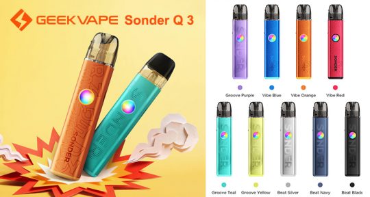 GEEKVAPE SONDER Q3 POD STARTER KIT device displaying sleek body, RGB light, and 3ml Q pod.
