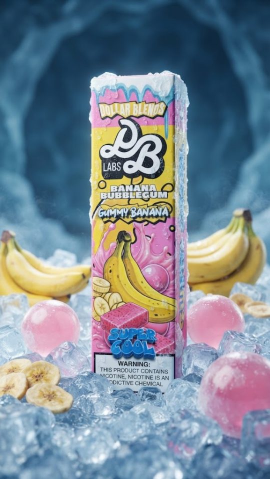DOLLAR SALT GUMMY BANANA SUPER COOL ELIQUID bottle displaying banana bubblegum ice graphics.