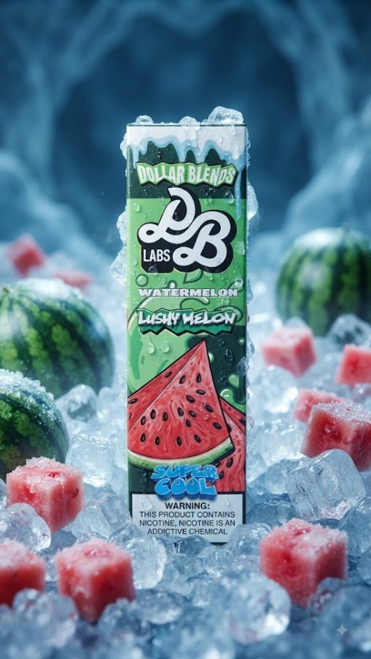 DOLLAR SALT LUSH MELON SUPER COOL ELIQUID bottle displaying sweet watermelon ice graphics.