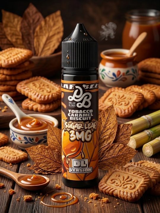 DOLLAR SUGAR LEAF GOLDEN EDITION ELIQUID 60ml bottle showing tobacco caramel biscuit graphics for vape Egypt.