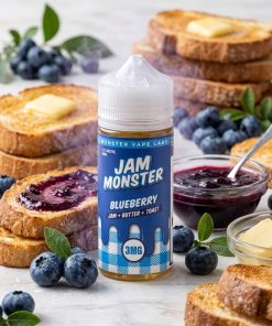JAM MONSTER BLUEBERRY ELIQUID 100ml bottle with toast and blueberry jam graphics for vape Egypt.