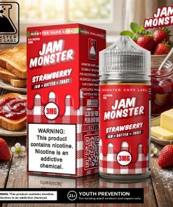 JAM MONSTER STRAWBERRY ELIQUID 100ml bottle with toast and strawberry jam graphics for vape Egypt.