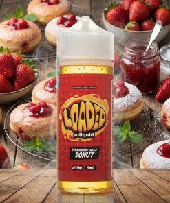 LOADED STRAWBERRY JELLY DONUT ELIQUID 120ml bottle with strawberry doughnut graphics for vape Egypt.
