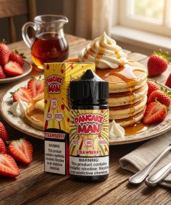 PANCAKE MAN STRAWBERRY ELIQUID 120ml bottle with pancake and strawberry graphics for vape Egypt.