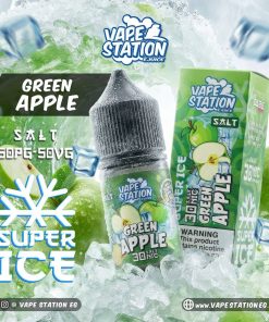 VAPE STATION GREEN APPLE SUPER ICE SALT ELIQUID 30ml bottle showing green apple ice artwork for vape Egypt.
