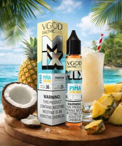 VGOD ICED PINA COLADA SALT ELIQUID bottle displaying tropical pineapple coconut ice graphics.