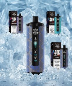 Crown Bar Mega Max 40k Puffs Al Fakher disposable pod device showing smart LED screen.