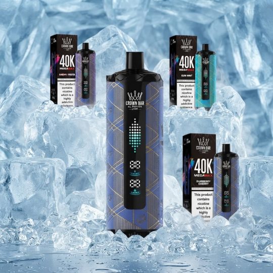 Crown Bar Mega Max 40k Puffs Al Fakher disposable pod device showing smart LED screen.
