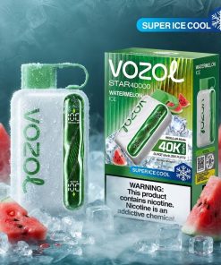 VOZOL STAR SUPER ICE COOL 40K PUFFS 50MG DISPOSABLE POD device showing smart display screen for vape Egypt.